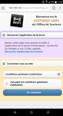 Capture d'écran du portail captif