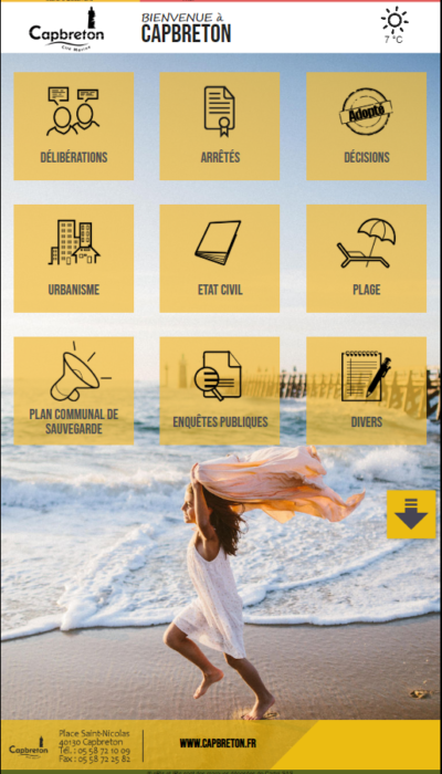 la page d'accueil de l'application pour l'information municipale numérique à la mairie de Capbreton